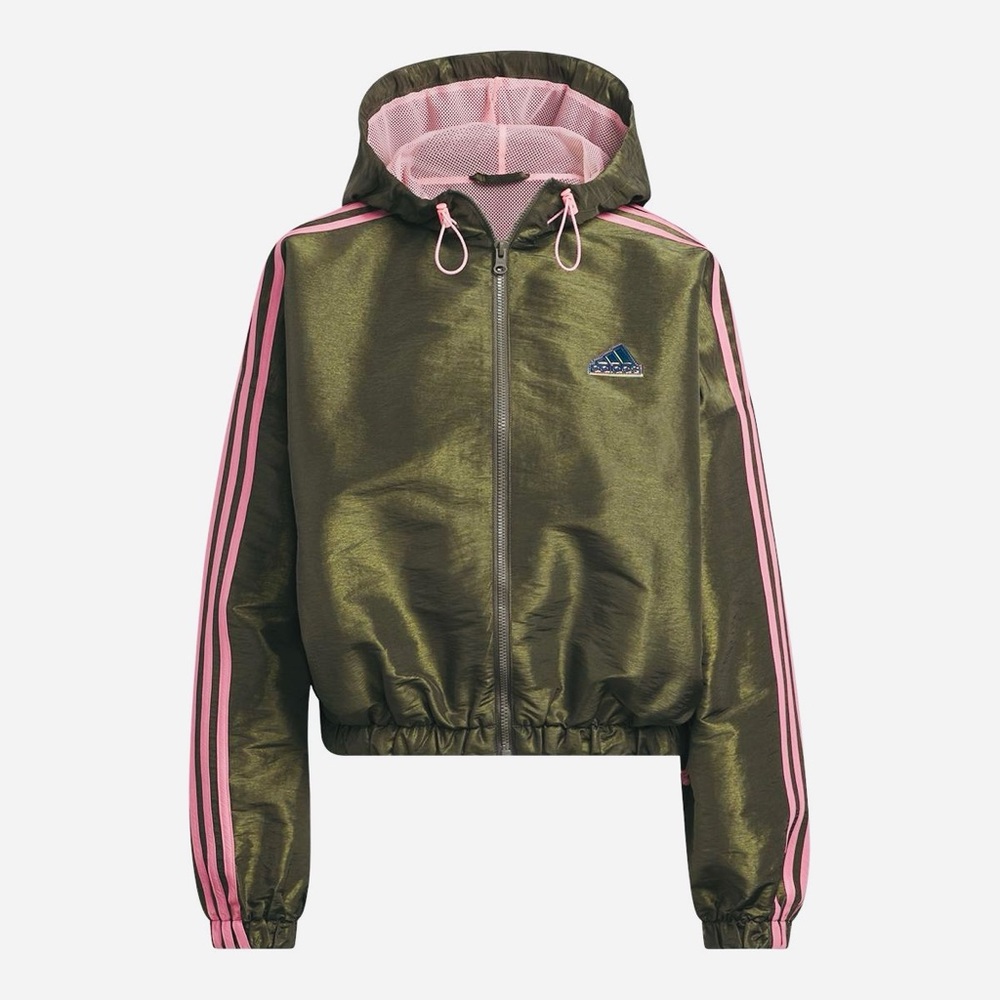 adidas Olive Green and Pink Hooded Track Jacket